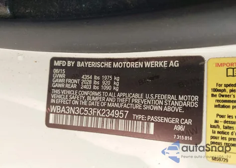 2015 BMW 428I z USA, uszkodzony, nr VIN WBA3N3C53FK234957